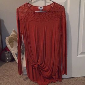 More of a burnt oranger than it shows, lace on top